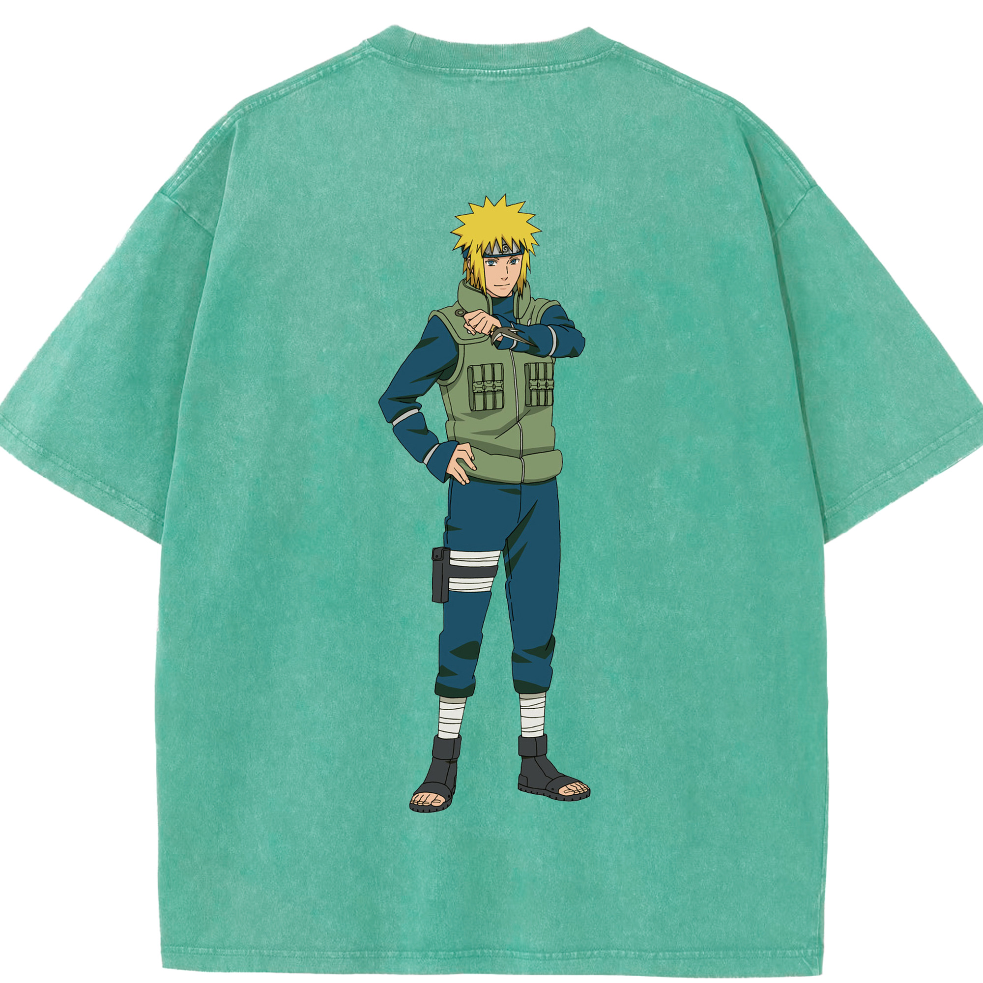 （画像用） NARUTO -ナルト- 波風 ミナト Namikaze Minato 綿100% ヴィンテージ風 半袖Tシャツ（背面プリント）